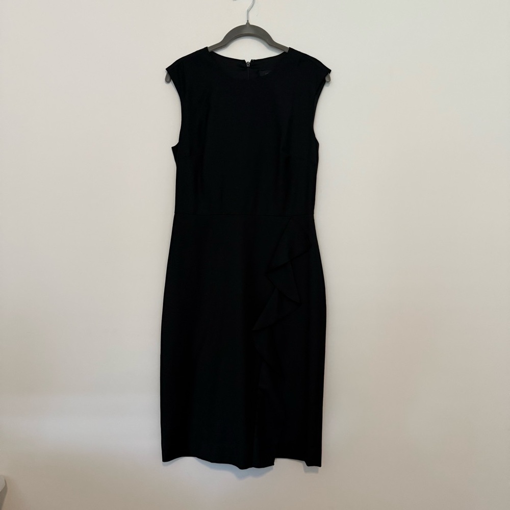 J. Crew Elegant Black Sleeveless Dress, Back Zip and Vent, Flutter front detail